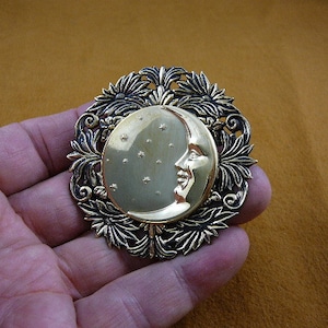 Crescent man in the Moon starsnight star Victorian BRASS pin pendant brooch B-MOON-1