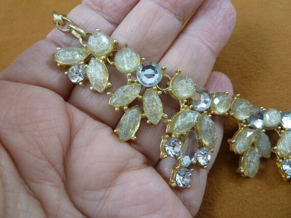 vintage frosted crystals + white rhinestones gold… - image 2