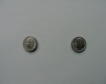miniature U.S. Roosevelt dime 20th century mini token coin stud pierced Earrings  EE-762
