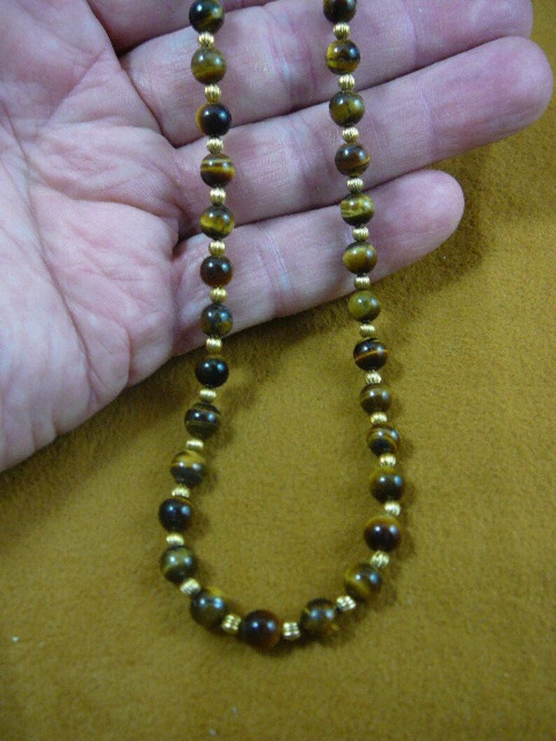 16 inch long Brown tan tiger/'s eye tiger-eye round and gold Beads bead beaded Necklace jewelry V311-5