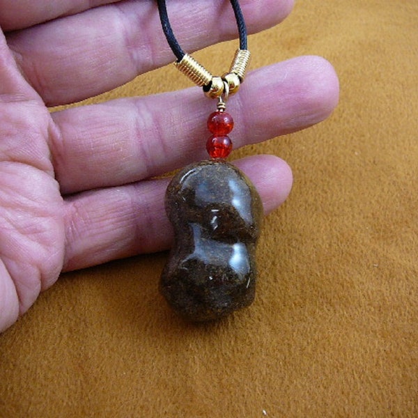 Real Moose POOP red crackle glass + doo doo nugget necklace pendant gold tone jewelry PP-31-121