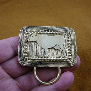 dairy Cow on dot textured rectangle brass Eyeglass holder id badge pin pendant love cows E-488