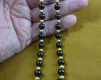 16 inch long red garnet round and gold Beads bead beaded Necklace jewelry V309-13