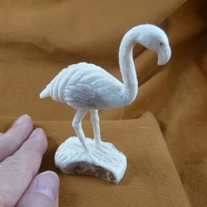 standing white Flamingo bird of shed ANTLER figurine Bali detailed carving of shed Moose antler display love flamingos FLA-w2