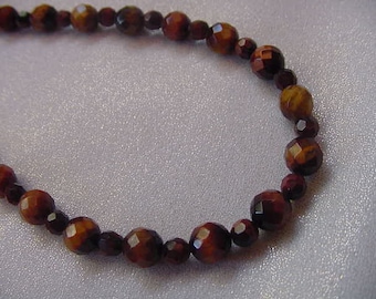 19 inch long faceted Red tiger's eye tiger-eye gemstone beaded Necklace jewelry V314