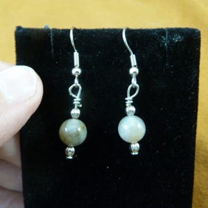 Pendientes colgantes de alambre de plata con cuentas de caca de dinosaurio real de 8 mm, fósil de dinosaurio coprolito de Utah, raro DP1-8-4