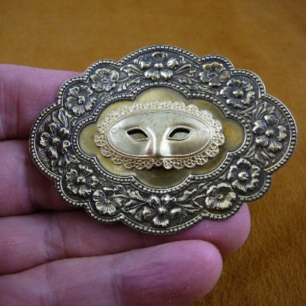 Mask Mardi gras threater play flowers Victorian repro brass pin pendant B-MASK-4