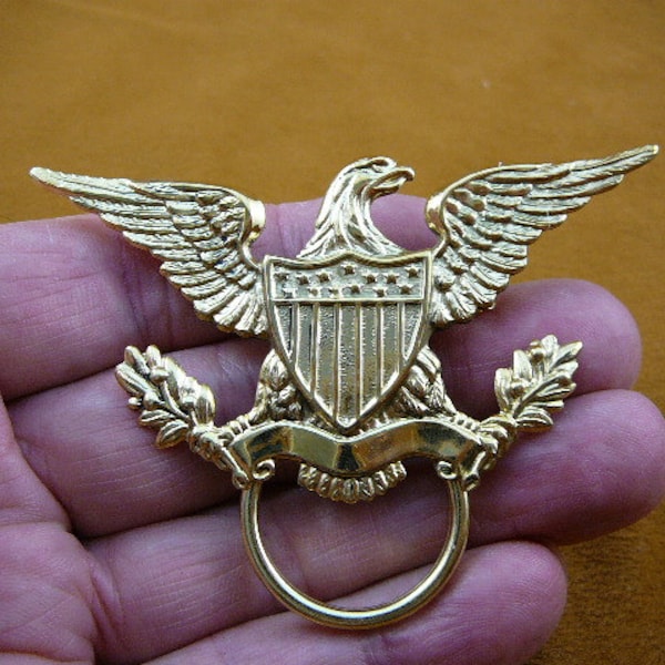 Eagle with wings spread with shield and wheat sheaves brass Eyeglass pin pendant ID badge holder I love eagles  E-818