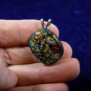 orange blue green snakeskin shimmer sparkle black dichroic fused glass JEWELRY pendant DL-838