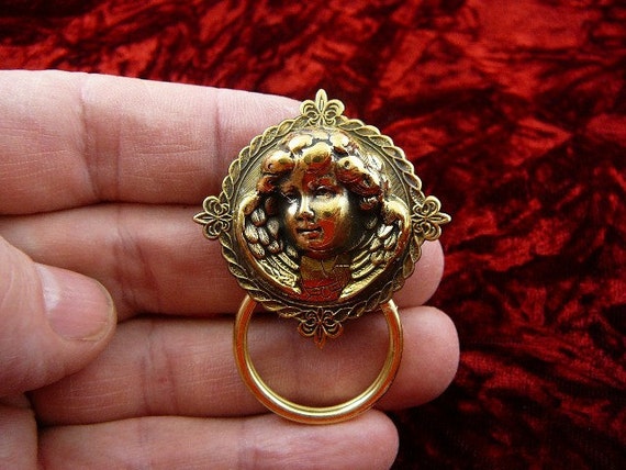 Cherub Angel Brass Eyeglass Holder Id Badge Pin Pendant I Love