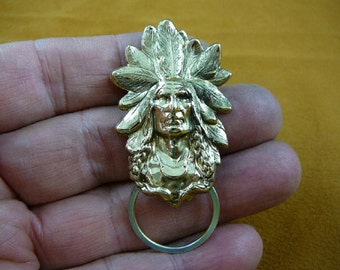 small Native Indian Chieftain Chief Eyeglass BRASS holder ID badge Victorian pin eyglasses spectacle glasses pendant brooch E-574