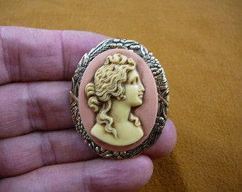 Wavy hair lady woman CAMEO Pin Pendant Jewelry brooch necklace repro Brass CM12-5
