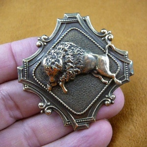 Buffalo bull bison buffaloes Victorian repro brass pin pendant B-Buff-5
