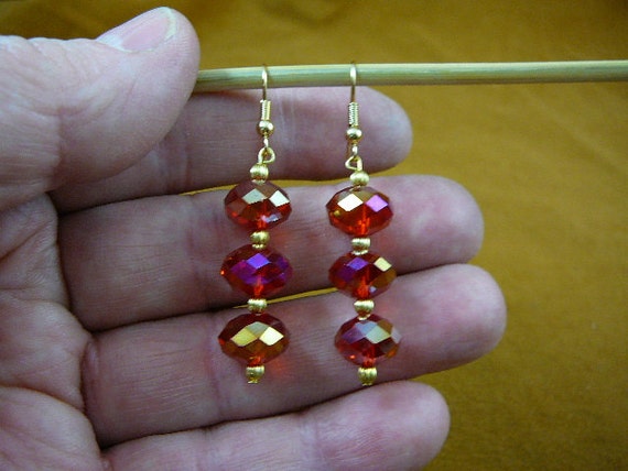 Iridescent clear red faceted 12x8 mm bead gold wire hook dangle pair of hypoallergenic EARRINGS EE 503 101