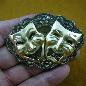 comedy and drama theater masks play dramas comedies flowers love lover Victorian repro brass pin pendant B-mask-55