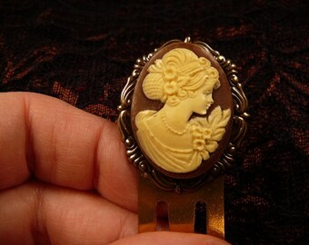 Victorian Girl with flowers brown + ivory oval brass Bookmark book mark books CBS22-5