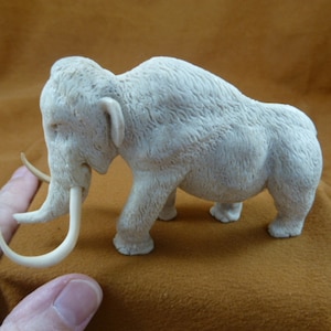 XL single white Wooly Mammoth standing figurine Bali detailed carving of shed Moose antler display love mammoth WM100-w46