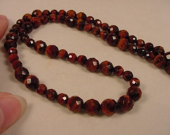 21 inch long faceted Red tiger's eye tiger-eye gemstone beaded Necklace jewelry V316