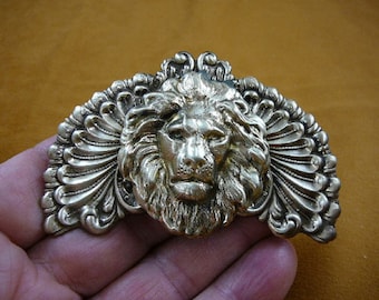 lion head King pride leader love lions scrolled wings Victorian repro brass pin pendant B-Lion-366