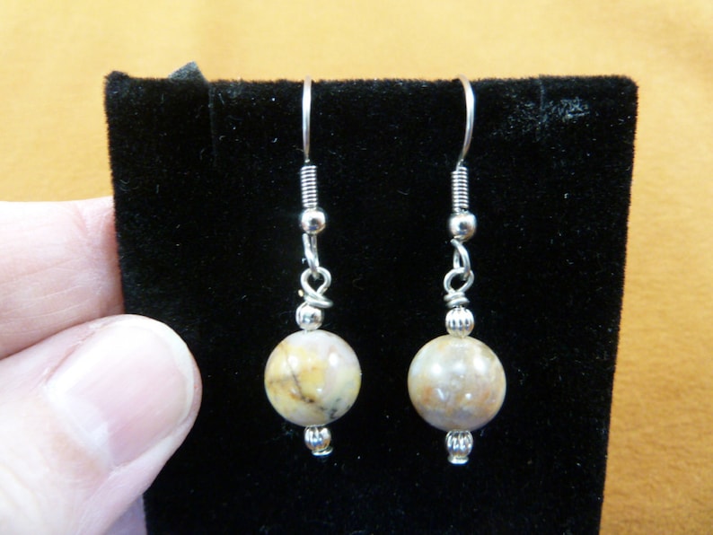 10 mm Real DINOSAUR POOP bead silver wire dangle Earrings Utah Dino Coprolite Fossil dino Weird DP1-9p