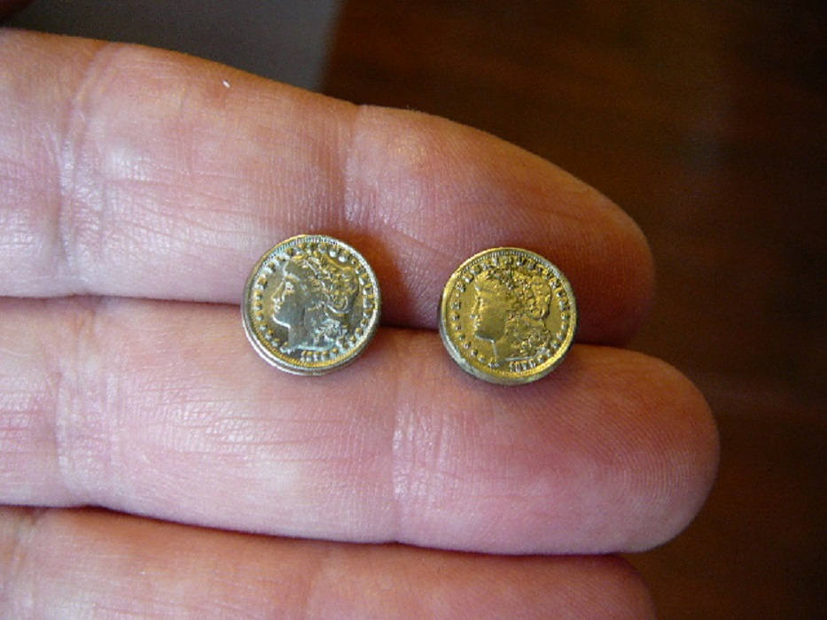 miniature Morgan dollar 19th century mini token coin stud pierced Earrings  EE-756