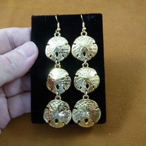 little dainty shiny triple Sand dollar sea shell 3/4&quot; gold tone earrings jewelry j-sand-8