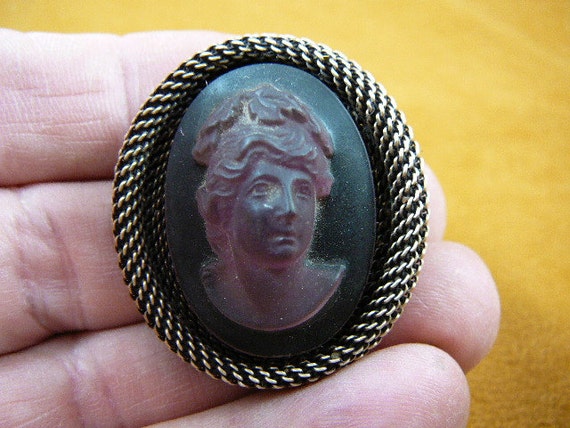 Vintage Face Roman or Greek Woman Clear Lavender Oval Glass CAMEO - Main Image