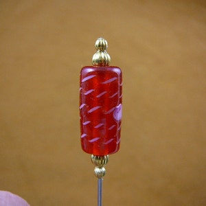 red with swirl pink white striped pink dot glass with gold beads beaded hatpin ladies pin hat U283-85