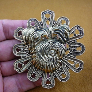 Yorkshire terrier Yorkie love dogs show dog lover filigree Victorian BRASS pin pendant brooch B-DOG-402