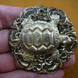 Turtle reptile lover turtles love flower scrolled Victorian repro brass pin pendant B-Turt-301
