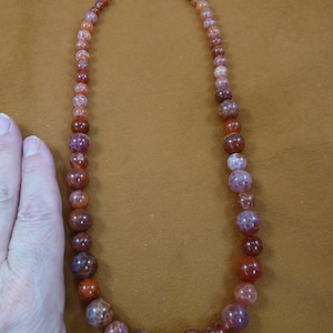 21 inch long red orange Fire Agate gemstone gem beaded Necklace jewelry V-717