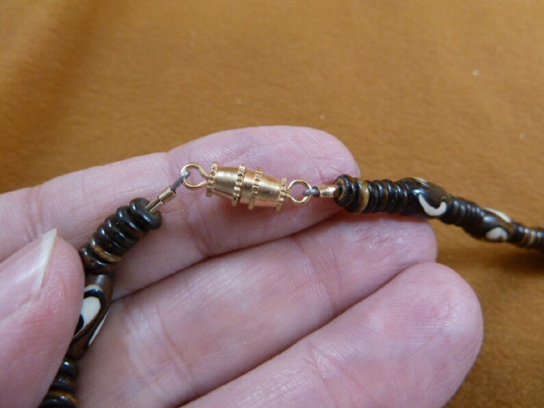 Tibetan Water Buffalo bone brass capped pendant black white cow bone bead 21 inch long beaded Necklace jewelry V640-3