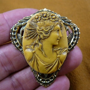 GREEK ROMAN lady headband flowers toga Cameo pin pendant brass brooch cm51-7