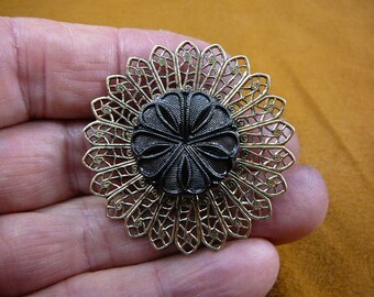 Black Spiral Textured Flower Design Flowers Czech 1940's
