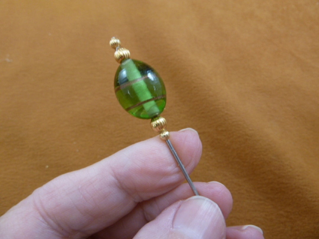 One Clear Green Oval Glass Bead With Copper Striping Gold Tone Beads ...