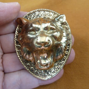 Roaring Panther head mountain lions love Victorian repro scrolled brass pin pendant B-PAN-6