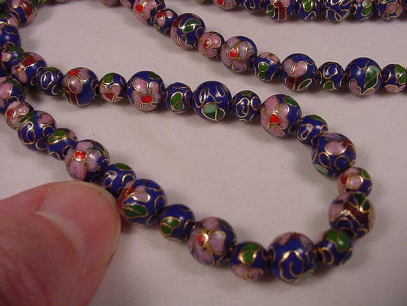 Royal Blue Cloisonne Beads Pink Flower Flowers 20 Inch Long Etsy