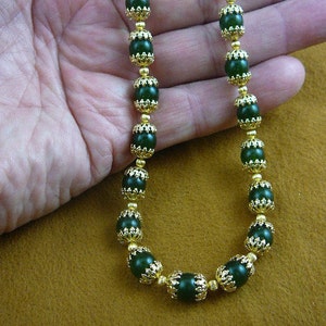 16 pouces de long, perles rondes Jade et or perle perles bijoux collier V308-15-16