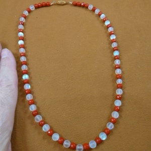 18 inch long round White Moonstone glass + red Mother of Pearl gemstone Beads beaded Necklace jewelry V505-10