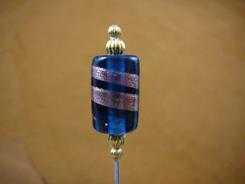 dark blue copper swirl stripes glass with gold bead beaded ladies pin hat U-283-94