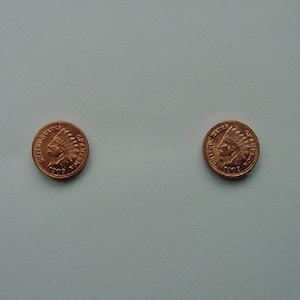miniature Indian head penny 19-20th century mini token coin stud pierced Earrings  EE-750