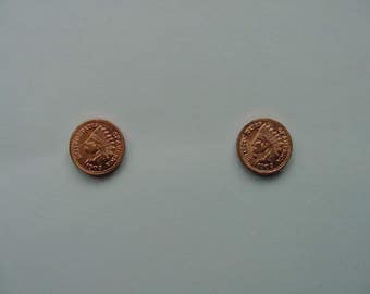 miniature Indian head penny 19-20th century mini token coin stud pierced Earrings  EE-750