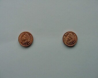 miniature Indian head penny 19-20th century mini token coin stud pierced Earrings  EE-750