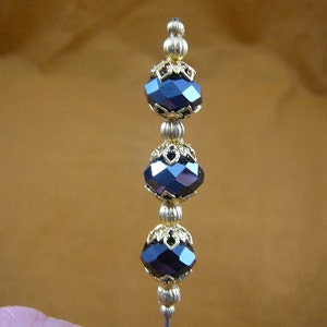 opaque black bead 12 x 8 mm faceted glass beads gold beaded and filigree caps hatpin ladies pin hat U70-145