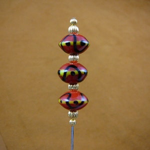 red yellow striped black swirl glass with gold bead beaded ladies pin hat U283-78
