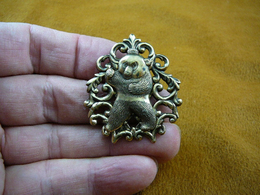 Panda Bear Love Pandas Bears Filigree Brass Pin Pendant