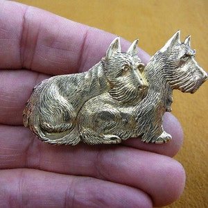 Scottish terrier two dogs lover Scottie dog lover Victorian BRASS pin pendant brooch B-DOG-275