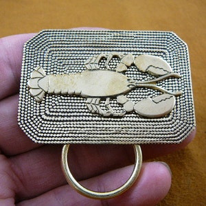 Lobster on dot textured rectangle brass Eyeglass holder id badge pin pendant love sea food lobsters E-592