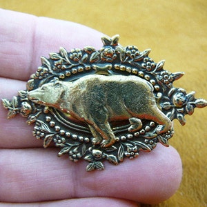 Polar bear walking flower brass pin brooch I love bears B-Bear-202