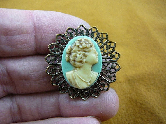 Lady Woman With Unturned Face With Flowers in Her Hair CAMEO Pin